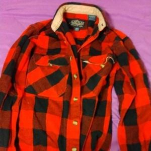 Thick red plaid coat. Size larger 16